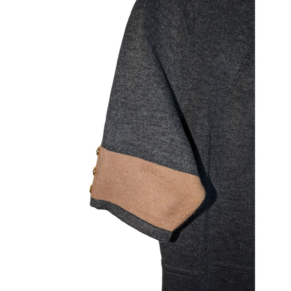 Liz Claiborne Women's Medium Gray Dress Short Sleeve Ribbed Knit Gold Buttons - Picture 8 of 15